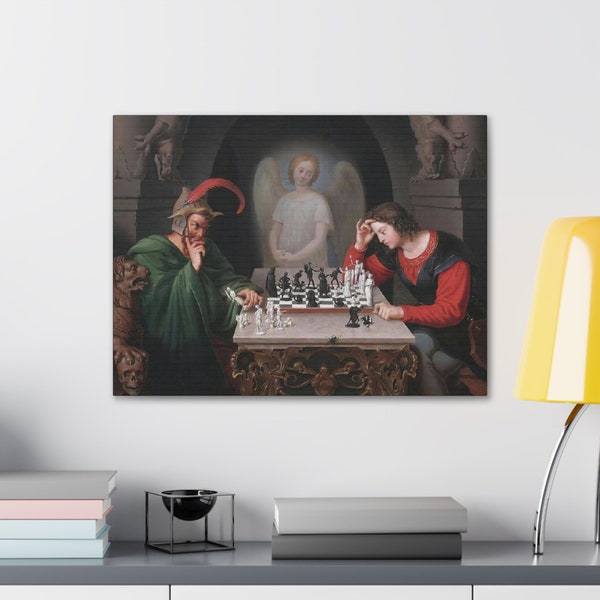 Checkmate (The Chess Players) Fine  Art Print by Friedrich August Moritz Retzsch - Chess, Spiritual Art, Classic Art, Canvas Art Print