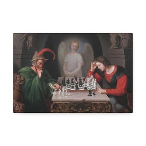 Checkmate (The Chess Players) Fine  Art Print by Friedrich August Moritz Retzsch - Chess, Spiritual Art, Classic Art, Canvas Art Print
