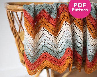 Crochet Pattern Organic Cotton Ripple Baby Blanket - PDF DIGITAL DOWNLOAD