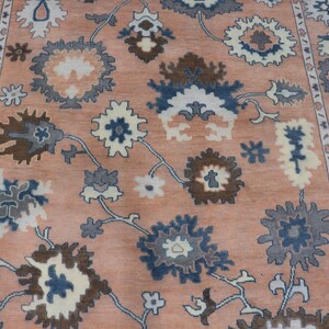 Pink Oushak Style Rug: Hand-Knotted Wool & Cotton, Contemporary Floral
