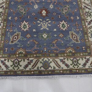 Blue Oushak Style Rug: Hand-Knotted Wool & Cotton, Contemporary Design