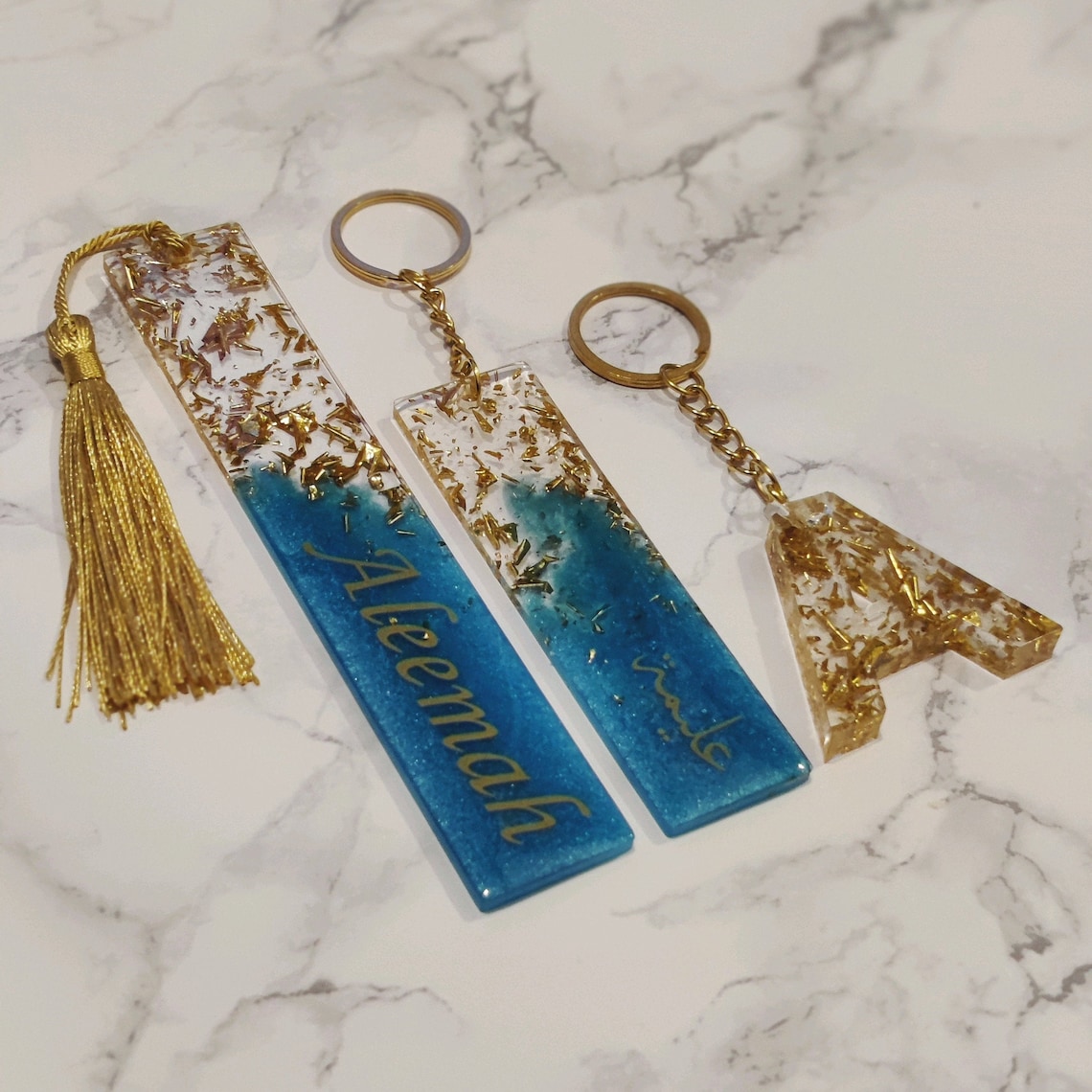 PERSONALISED Resin Bookmark Keyring Letter Keychain Set Etsy