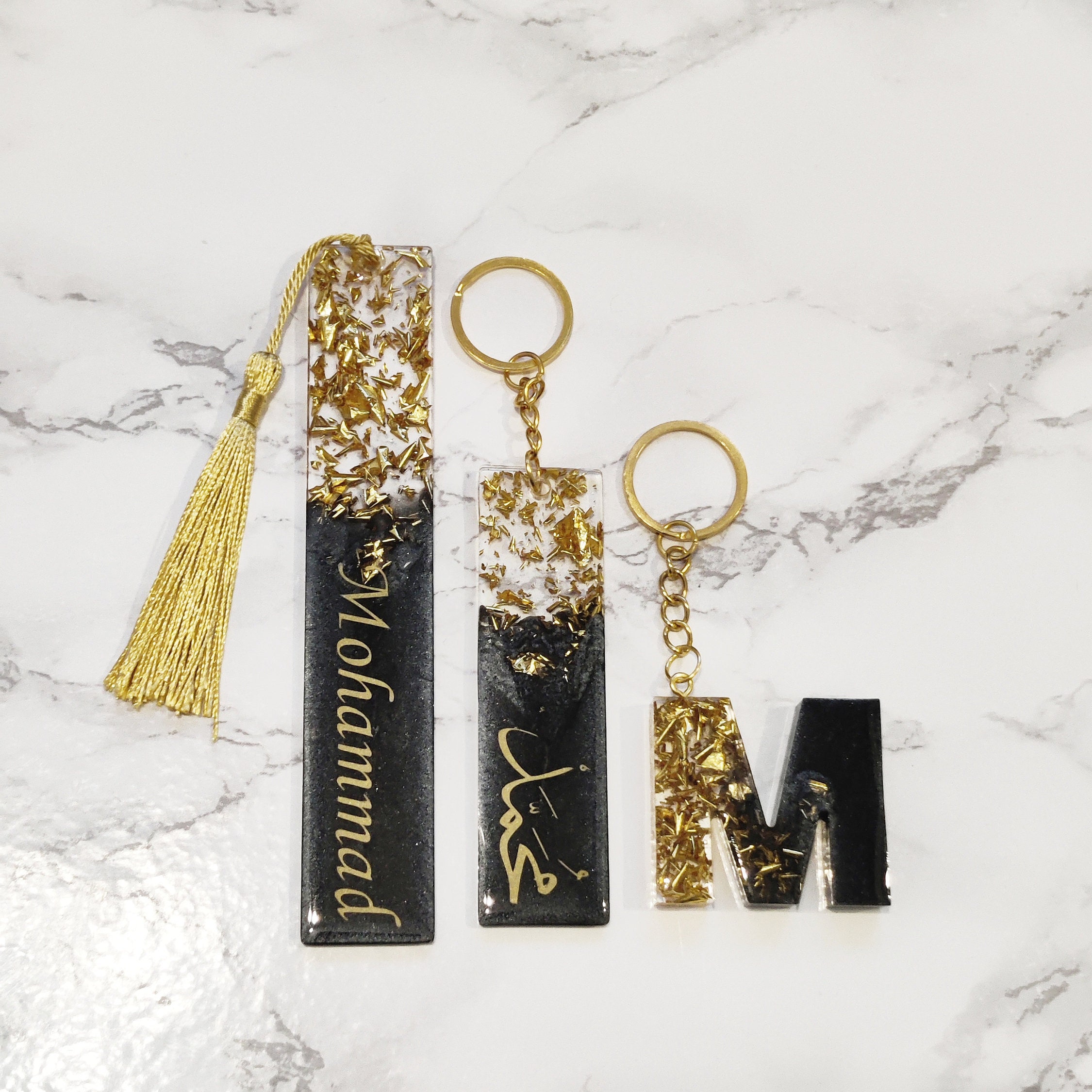 PERSONALISED Resin Bookmark Keyring Letter Keychain Set Etsy