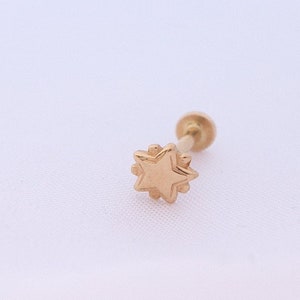 Piercing de estrela em ouro maciço 14k, piercing em ouro maciço, piercing em ouro amarelo 14k, brincos de estrela em ouro maciço, brincos sem fio em ouro maciço