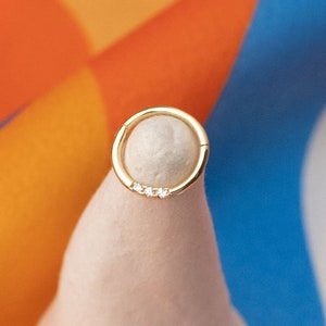 14K Gold CZ Clicker Hoop – Daith, Rook, Septum Piercing