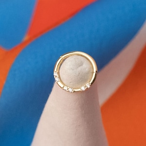 Exquisite 14K Gold Jewelry: Daith Septum Clicker, Oval Earrings, Hinge Diamond Hoop, Piercing Ring, Daith & Rook Rings"