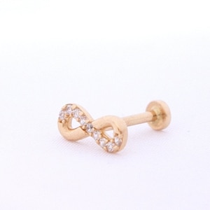 14K Real Gold Stud Piercing, Tragus Piercing Stud, Cartilage Earring, Flat Back Helix Earring