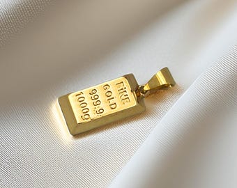 Naszyjnik z wisiorkiem w formie sztabki złota 14K | Zawieszka z wysokiej jakości sztabki złota, naszyjnik z prawdziwej sztabki złota dla kobiet, minimalistyczna biżuteria na co dzień, prezent na Boże Narodzenie