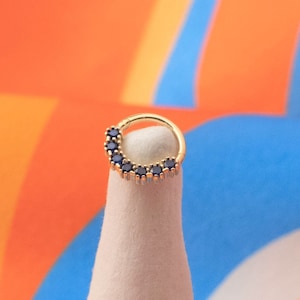 14K Solid Gold Clicker Piercing Sapphire, Daith Septum Sapphire Tribal Clicker, Nose Piercing, Sapphire Earring