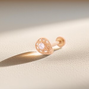 14K Solid Gold Vintage Style Stud Screw Flat Back Earring, Tragus Piercing, Cartilage Earring