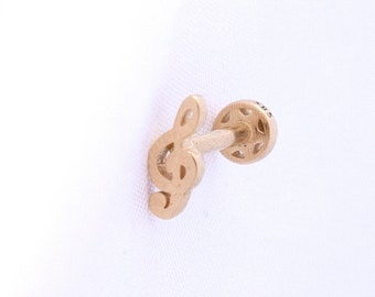 14K Gold Treble Clef Piercing: Music Note Stud Earring