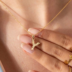 Pingente de ouro 14K com pingente de letra inicial A-Z, colar de letra personalizado, colar de ouro sólido 3D, colar de monograma com nome, colar de ouro 14K