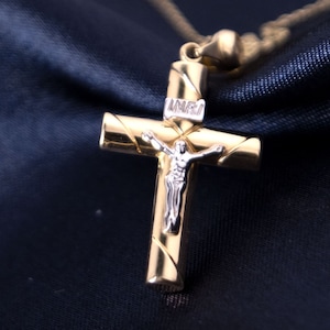 14k Massivgold Kruzifix-Halskette, religiöse Geschenke, Massivgold Kreuzanhänger, Taufgeschenke, Minimalist Jesus Christus Halskette