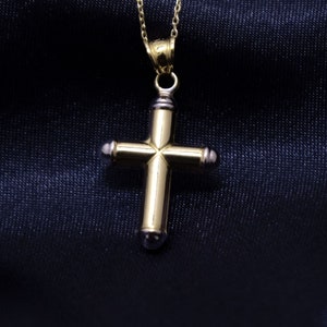 14k Massivgold Kruzifix Halskette, Religiöse Geschenke, Massivgold Kreuz Anhänger, Taufgeschenke, Jesus Christus Halskette, Moderne Kreuz Halskette