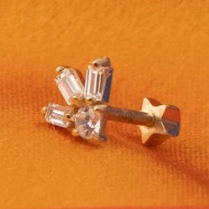 14K Gold CZ Cartilage Stud – Dainty Tragus Earring, Screw Back Helix Piercing, Solid Gold Conch Jewelry