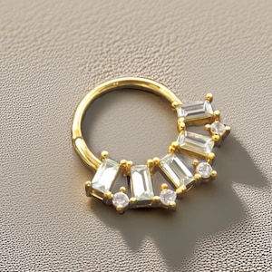 Clicker tribal Daith Septum en or massif 14 carats, boucles d'oreilles en or jaune 14 carats, créoles en or 14 carats, créoles en zircone, anneau de nez en or