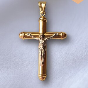 14K Solid Gold Crucifix Necklace: Catholic Religious Pendant