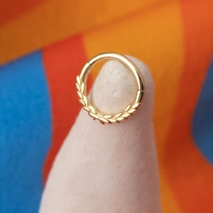 Rivertree Roman Emperor Crown Piercing Laurel Wreath Gold Leaf Piercing, Solid Gold Piercings, Solid Gold Clicker, Daith Ring, Rook Ring