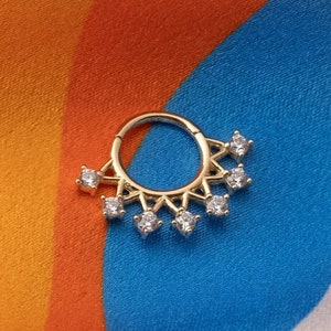14K Gold CZ Clicker Hoop – Daith, Rook, Septum Piercing