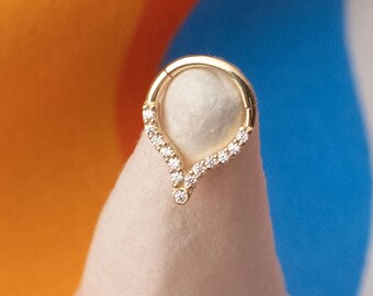 14K Gold CZ Hinge Hoop Piercing – Nose, Daith, Septum, Cartilage