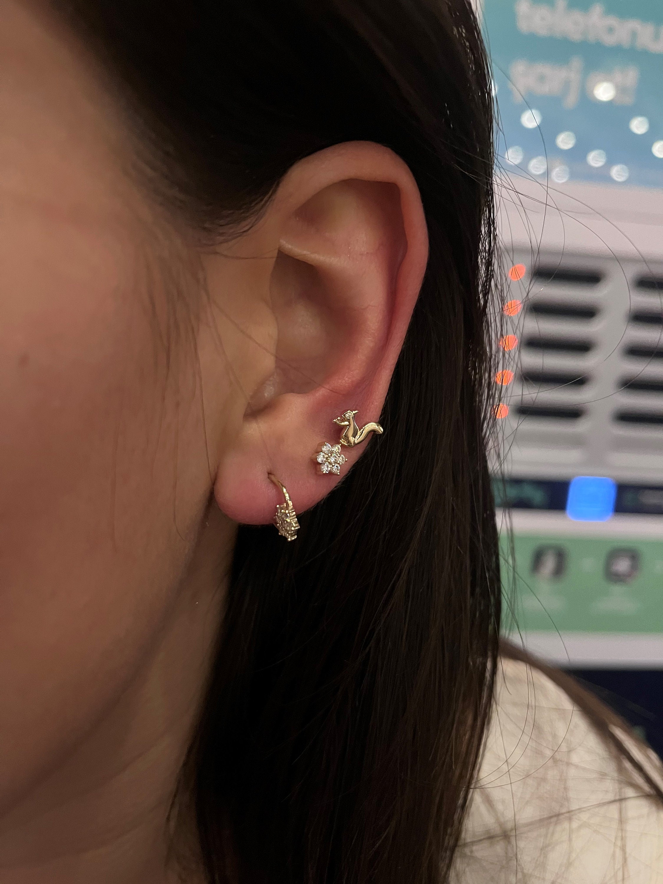 14K Solid Gold Teddy Bear Piercing: Tragus Helix Earring - Etsy