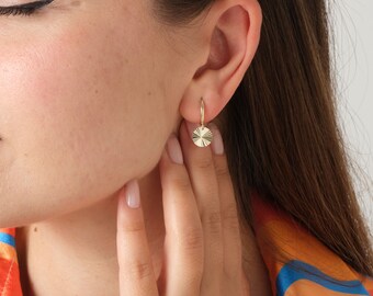 14K Yellow Gold Sunbeam Disc Earrings