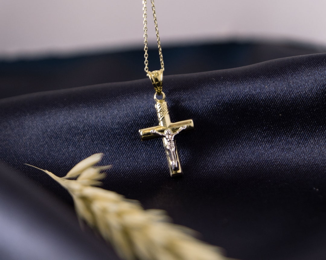14k Solid Gold Crucifix Necklace, Religious Gifts, Solid Gold Cross