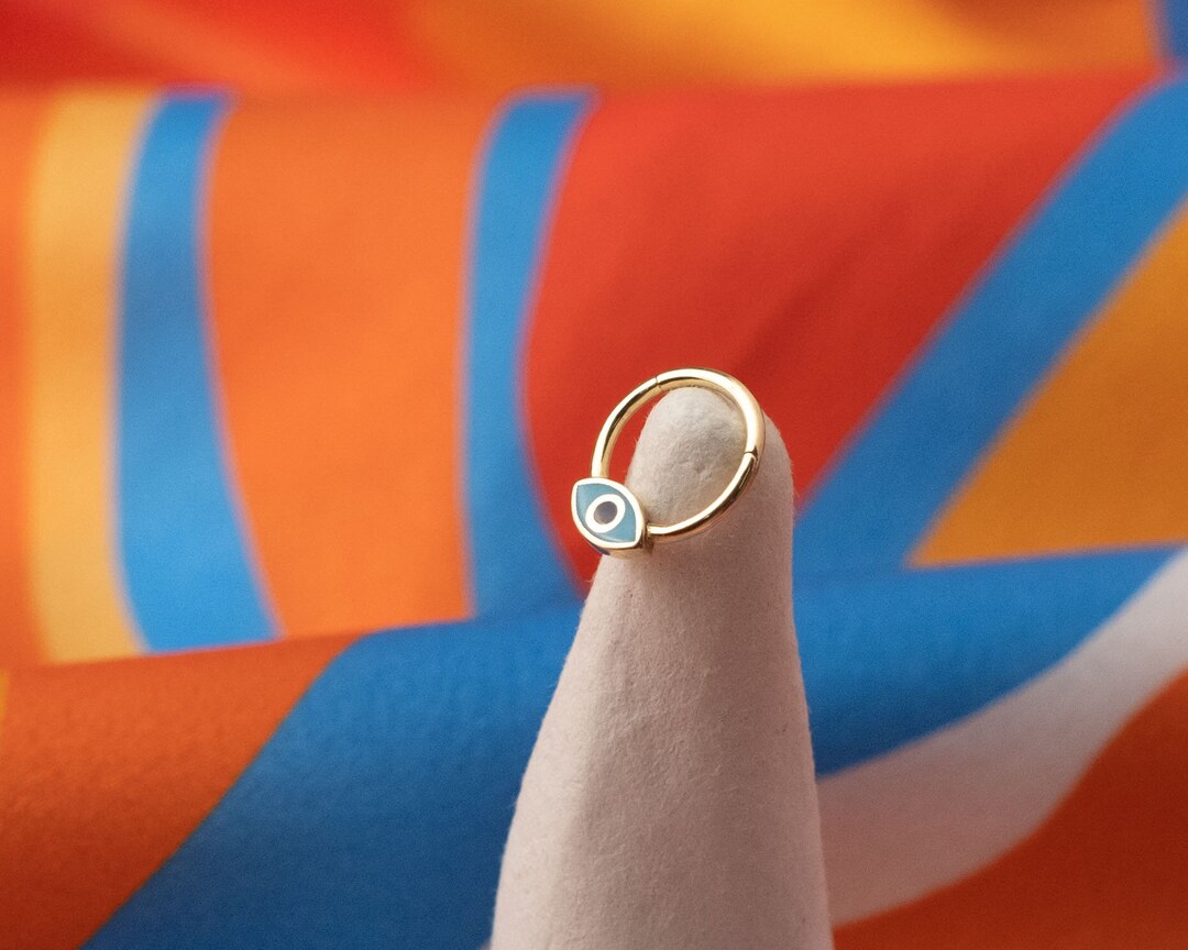 14K Gold Evil Eye Hoop: Daith, Rook, Nose Piercing - Etsy