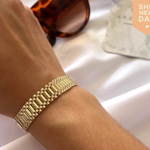 14K Solid Gold Chain Bracelet, Solid Gold Bismark Chain Bracelet, Link Chain Bracelet, Dainty Chain Bracelet, Gift for Her