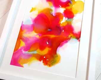 Unique Abstract Art, Original Alcohol Ink Painting on Yupo Paper, Hand Painted, Home Decor, Framed Wall Art