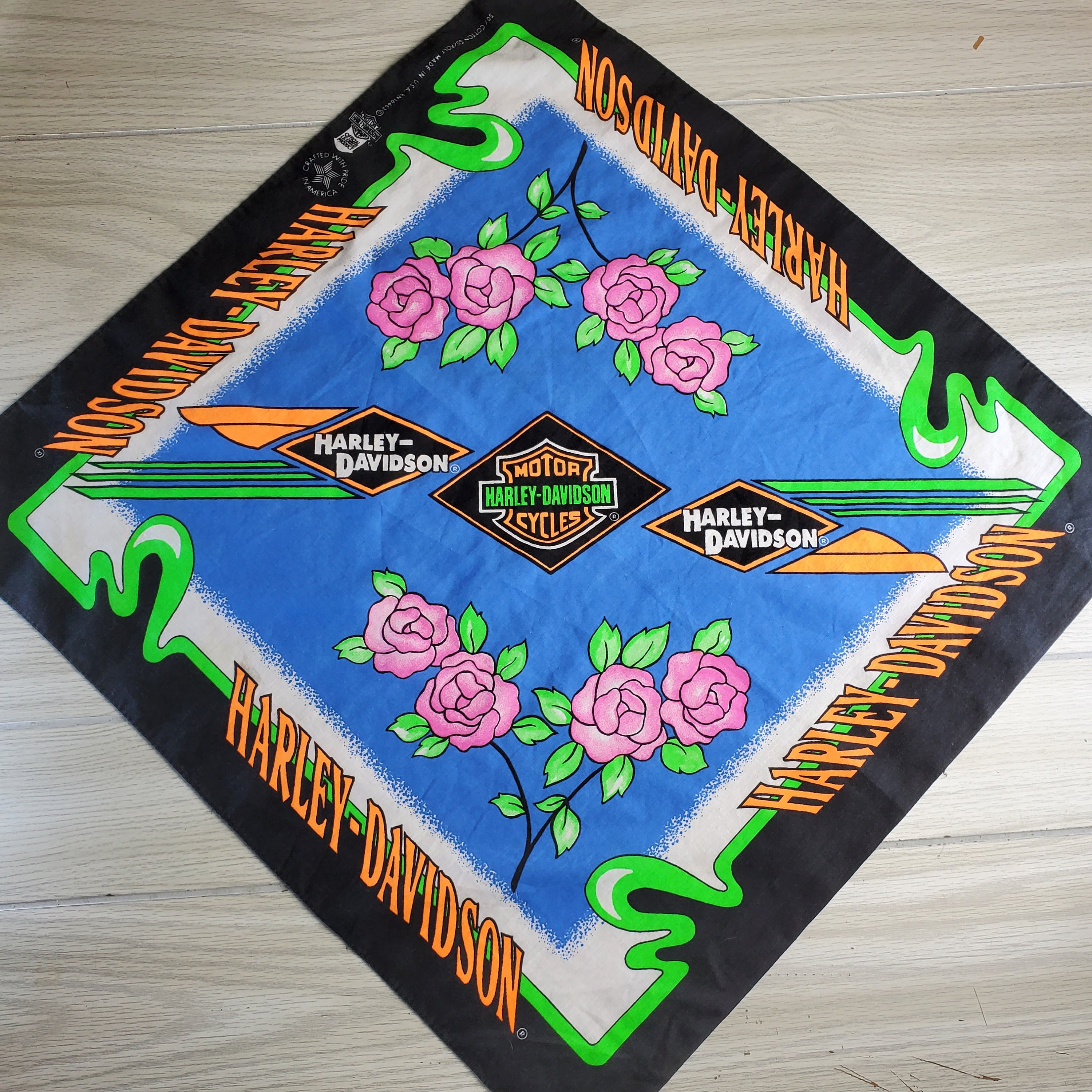 Vintage 90s Harley Davidson Womens Blue Pink Womens Biker Bandana Collectible Harley-Davidson Bandanas & Scarves for sale | eBay main image 4