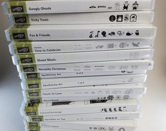 Retired Stampin' Up Polymer Stamps sold each, lot discount available. Halloween. Christmas. Holidays. Discontinued.
