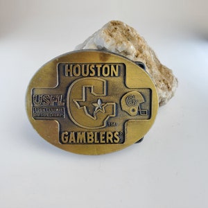 Vintage Houston Gamblers USFL Football 1984 Central Division Champs Brass Toned Belt Buckle.