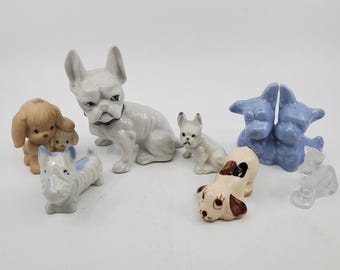 Vintage Bone China, Porcelain, and Ceramic Dog Figures Priced Each.  Frenchie. Boston. Schnauzer. Cuddly. Precious.