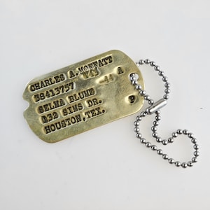 WW2 WWII Single Dog Tag NOK T43 Charles A Moffatt 38413757 Houston