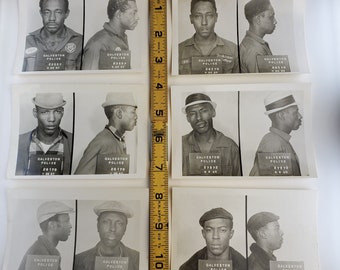 Vtg 1967 to 1969 Police Booking Mugshot African American in Hats or Uniforms Photos Galveston Texas Police. Arrest Photo. Historical Record.