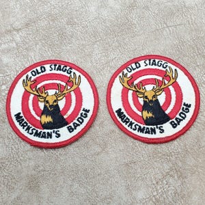 Vintage 50's or 70's Old Stagg Whiskey Embroidered Patches "Marksman Badge". Priced each.