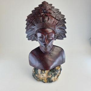 Vintage Carved Wood Balinese Indonesian Warrior Chief Leader Bust.