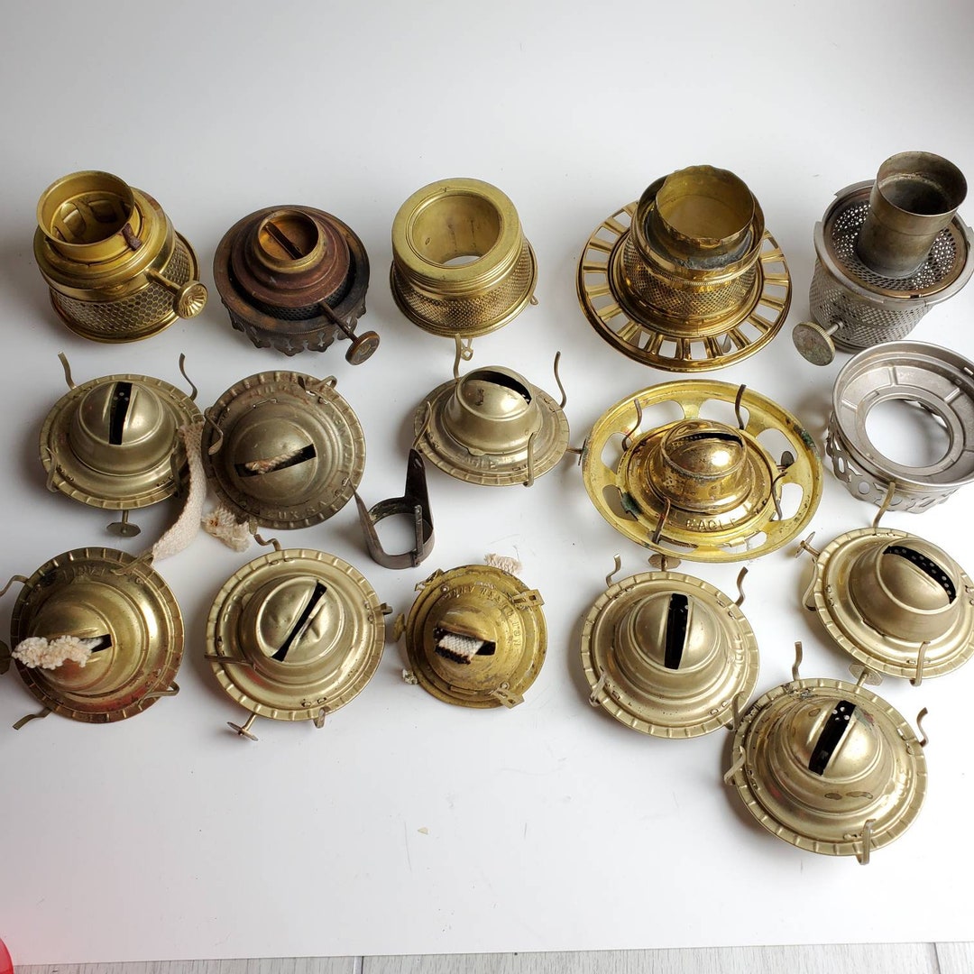 Lot of 16 Oil Lamp Burners & Parts Brands Include Eagle Aladdin Climax