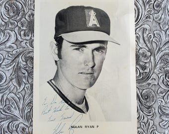Rare 1973 Nolan Ryan Autographed California Angels Press Photo for Nolan's Hometown Appreciation Day in Alvin, Texas on Oct, 20 1973. Desc.