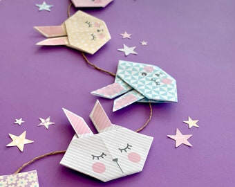 Fold your own Origami Bunny Garland Kit. Origami Paper. Bunny bunting. Craft kit for kids. Origami Rabbit. Eater Craft. Easter Decoration.