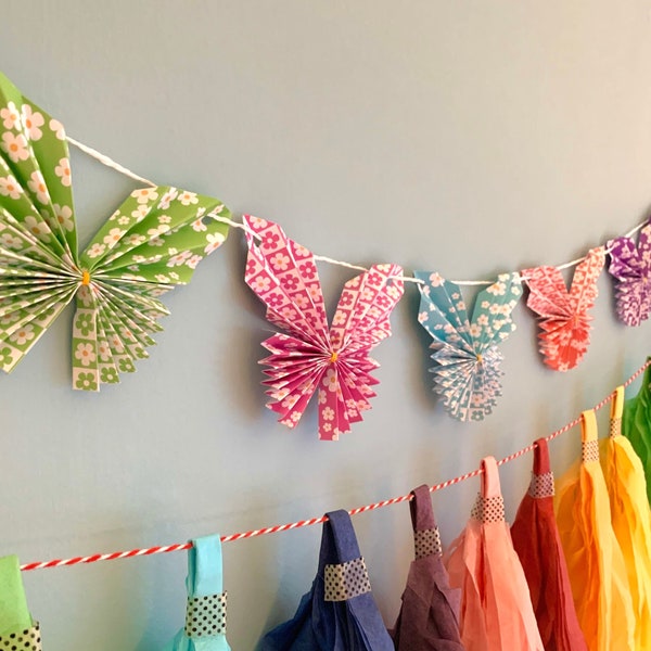 Fold your own Flowery Origami Butterfly Garland Kit. Patterened Origami Paper. Learn Origami. Stocking Filler. Craft Kit. Folded Butterfly.