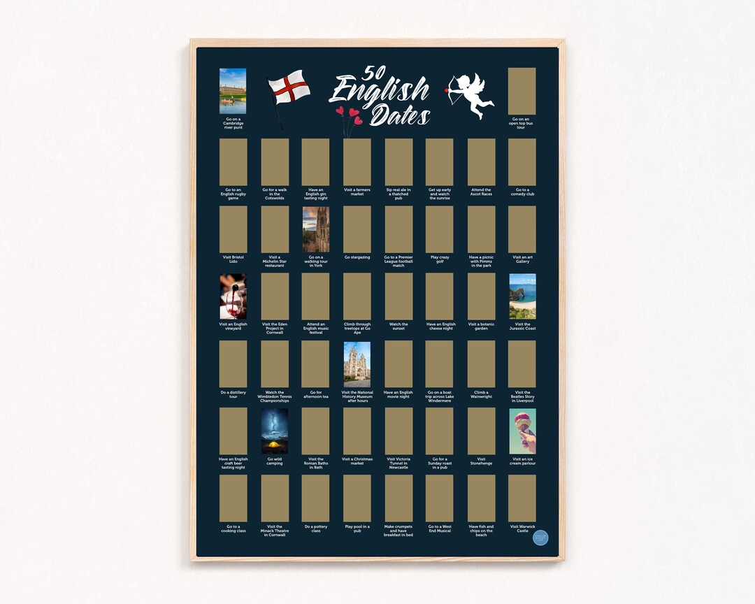 English Dates Scratch off Bucket List Poster, Valentines Present
