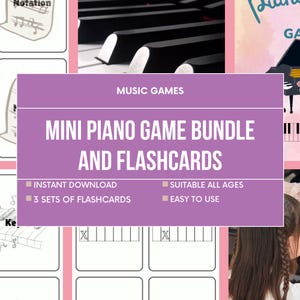 Piano Lesson Game and Flash Card Mini bundle - 3 sets of printable flash cards, printables and ebook with 7 simple games - digital download