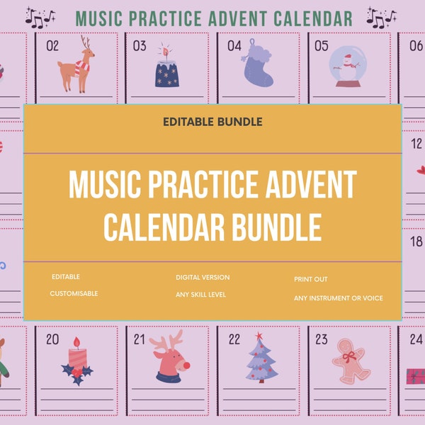 Music Practice Christmas Advent Calendar bundle, music lessons, canva template, editable Christmas Resource for music teachers.