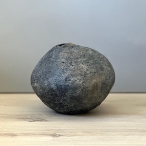 Paper Mache Vase, Medium Handmade Vessel, Textured Wabi Sabi, Aged Black Color, Off Centered Vase, Organic Statement Piece, Sustainable