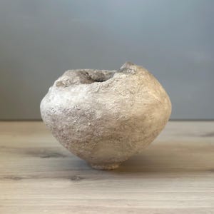 Paper Mache Sculpture, Medium Handmade Vessel, Textured Aged Beige, Wabi Sabi, Imperfect Organic, Statement Art, Sustainable Misshapen piece