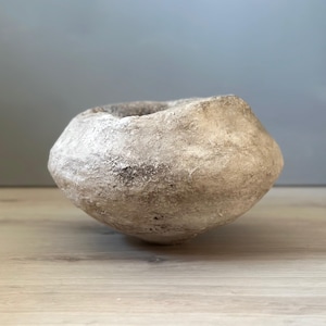 Paper Mache Sculpture, Large Handmade Vessel, Textured Aged Beige, Wabi Sabi, Imperfect Organic, Statement Art, Sustainable, Misshapen piece