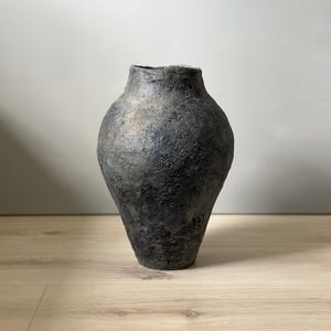 Paper Mache Sculpture, Large Handmade Vessel, Aged Black Vase, Unique Gift, Wabi Sabi, Statement Piece, Sustainable, Neutral Organic decor