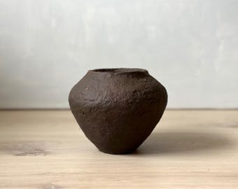 Paper Mache Vase, Small Handmade Vessel, Textured, Dark Brown Color, Wabi Sabi, Unique Gift, Organic Statement Piece, Sustainable, Neutral